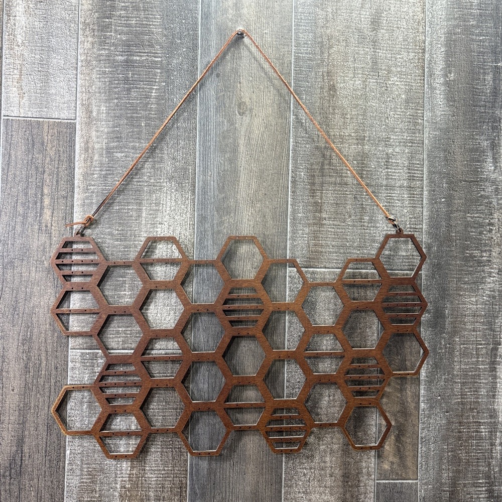 Wood Honeycomb Earring Holder Wall Hanging Jewelry Organizer Display Boho